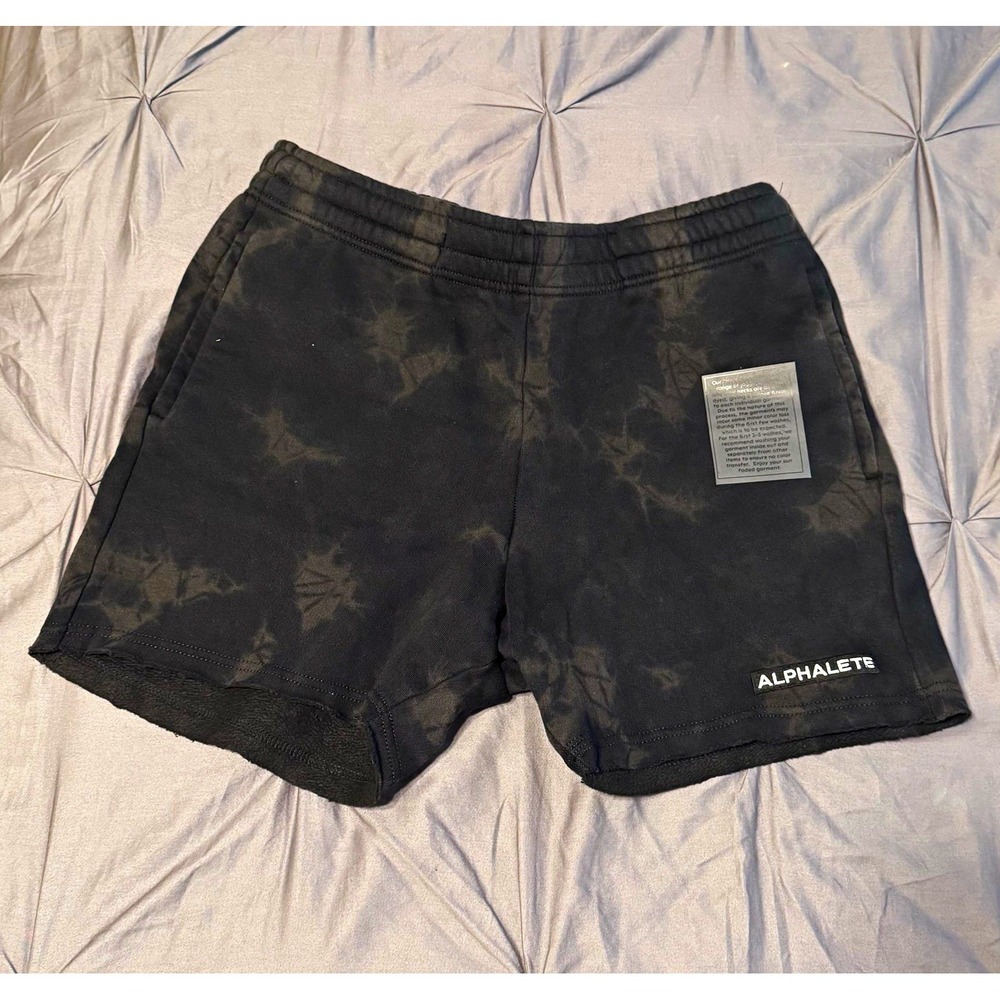 NWT Alphalete Men's Fitness Washed Raw-Cut Fleece Athletic Tie-Dye Shorts 5" XL